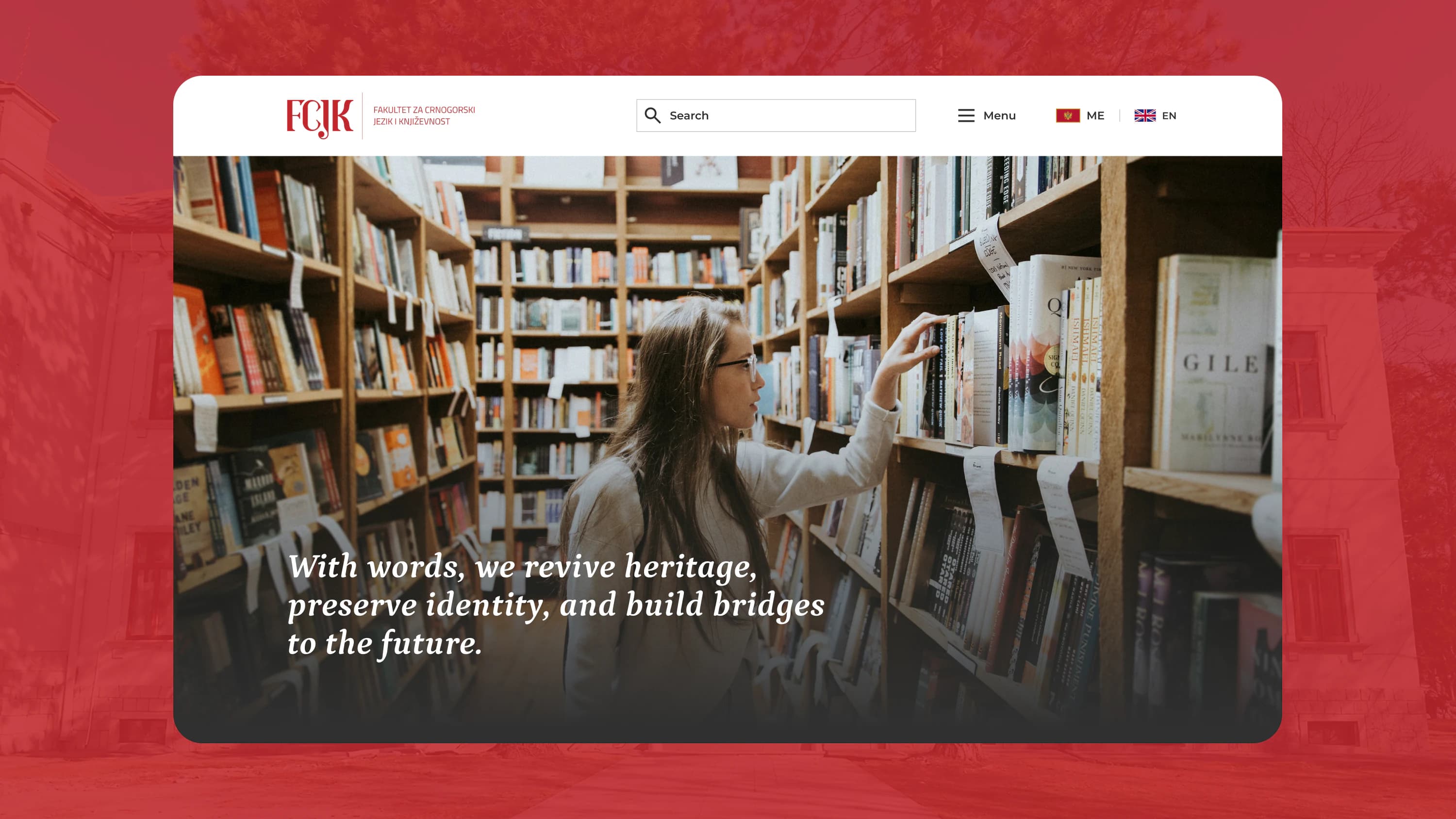The FCJK homepage with the Montenegrin and English language switcher