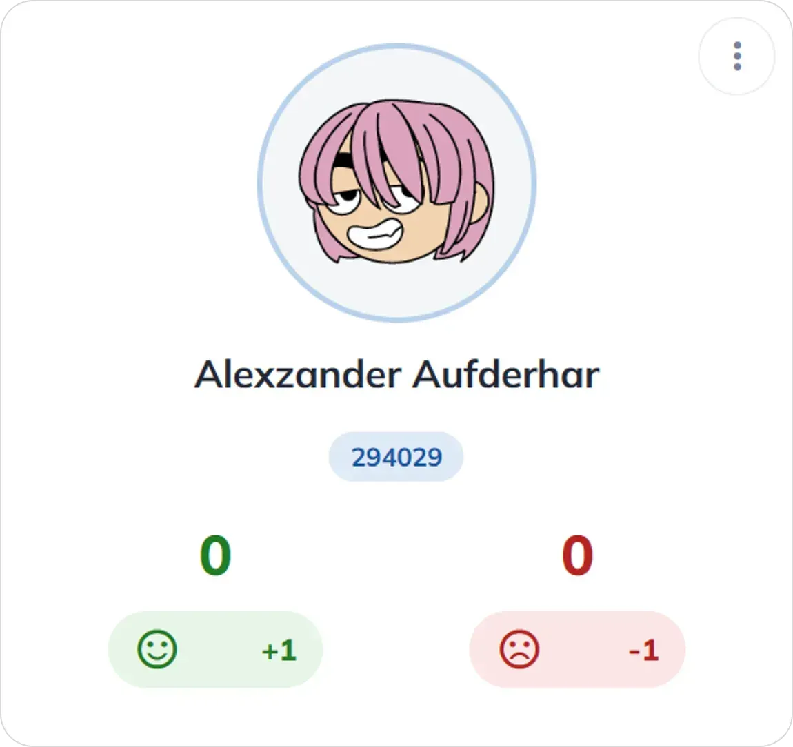 Behaviour card for Alexzander Aufderhar with plus one and minus one buttons